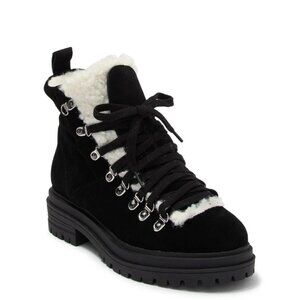 $400 Steve Madden Resa Faux Shearling High Top Bootie Black Suede 8 (MG27)